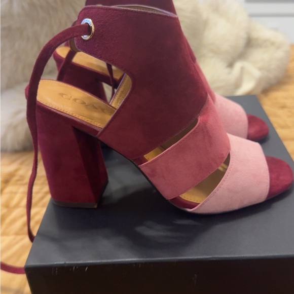 Coach Minetta Burgundy and Pink Heeled Sandals - Picture 2 of 8